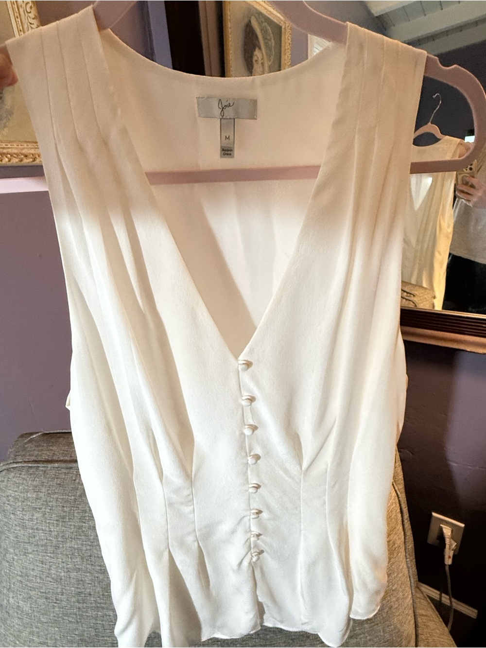 Joie Silk Ivory Strapless V-Neck Tank Button-Front Medium
